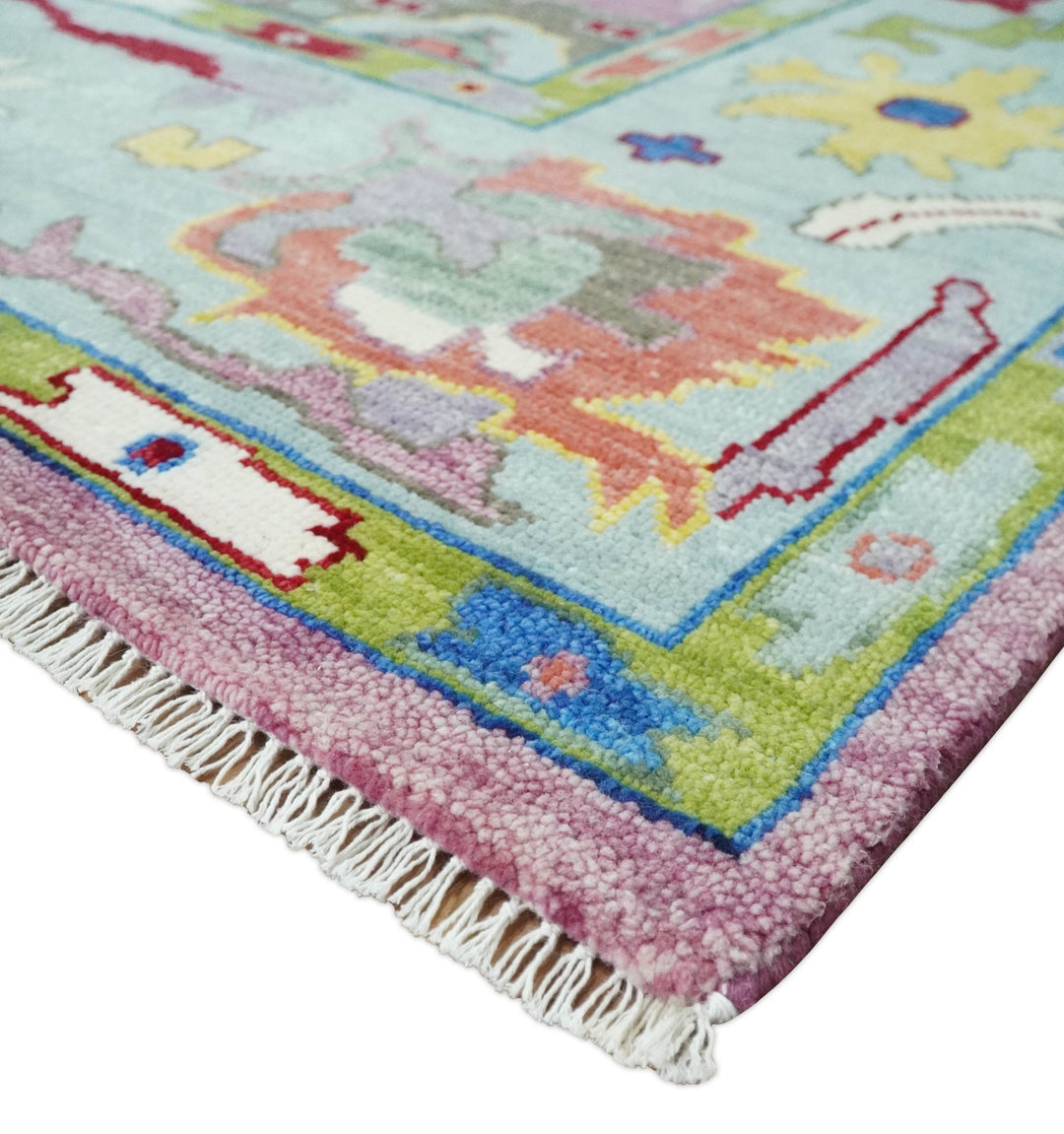 Persian Pink Oushak Rug 6x9, 8x10, 9x12, 10x14 and 12x15 Wool Blue Colorful Hand knotted Mosdern Oushak Area Rug | TRDCP1036 - The Rug Decor