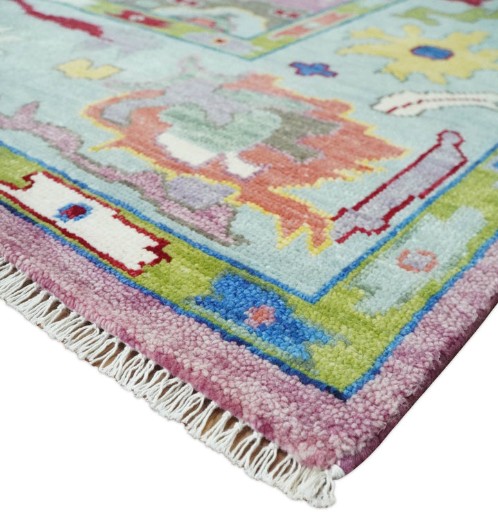 Persian Pink Oushak Rug 6x9, 8x10, 9x12, 10x14 and 12x15 Wool Blue Colorful Hand knotted Mosdern Oushak Area Rug | TRDCP1036 - The Rug Decor