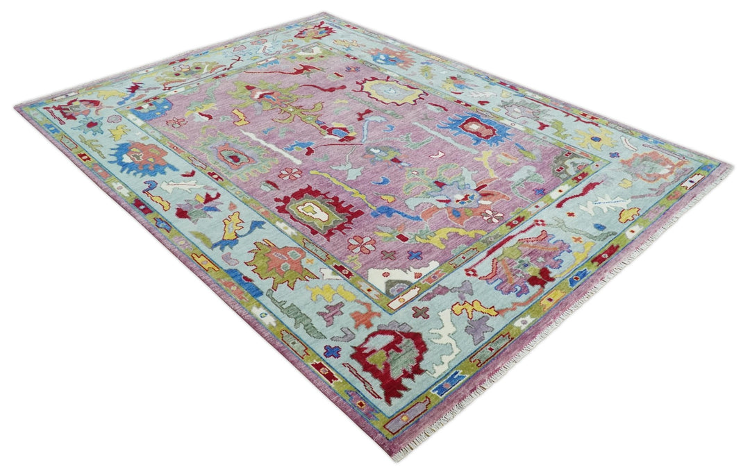 Persian Pink Oushak Rug 6x9, 8x10, 9x12, 10x14 and 12x15 Wool Blue Colorful Hand knotted Mosdern Oushak Area Rug | TRDCP1036 - The Rug Decor