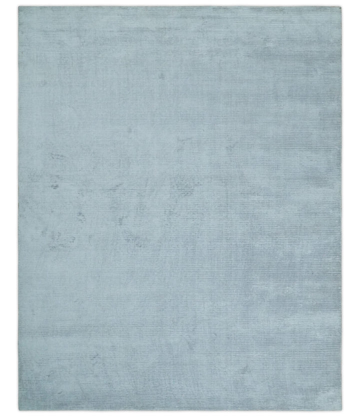 Plain Solid 8x10 Hand Loomed Silver Modern Minimalist Scandinavian Art Silk Rug | AE4810 - The Rug Decor