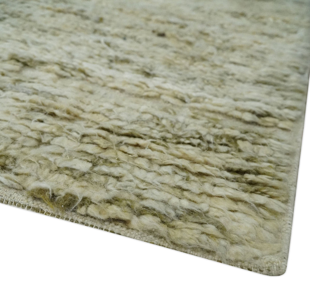 Plush Beni Ourain 12.5x15 Ivory and Moss Olive Moroccan Rug Made with fine Wool - The Rug Decor