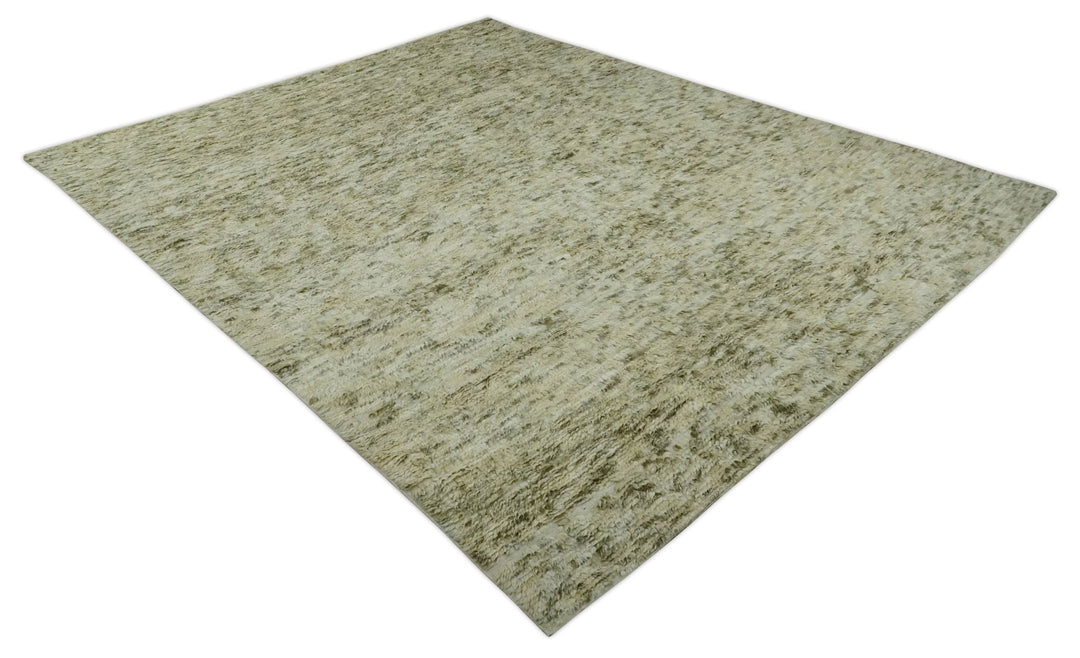 Plush Beni Ourain 12.5x15 Ivory and Moss Olive Moroccan Rug Made with fine Wool - The Rug Decor