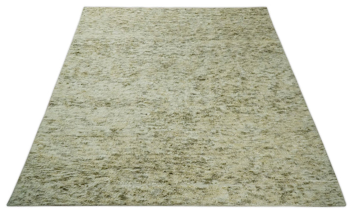 Plush Beni Ourain 12.5x15 Ivory and Moss Olive Moroccan Rug Made with fine Wool - The Rug Decor