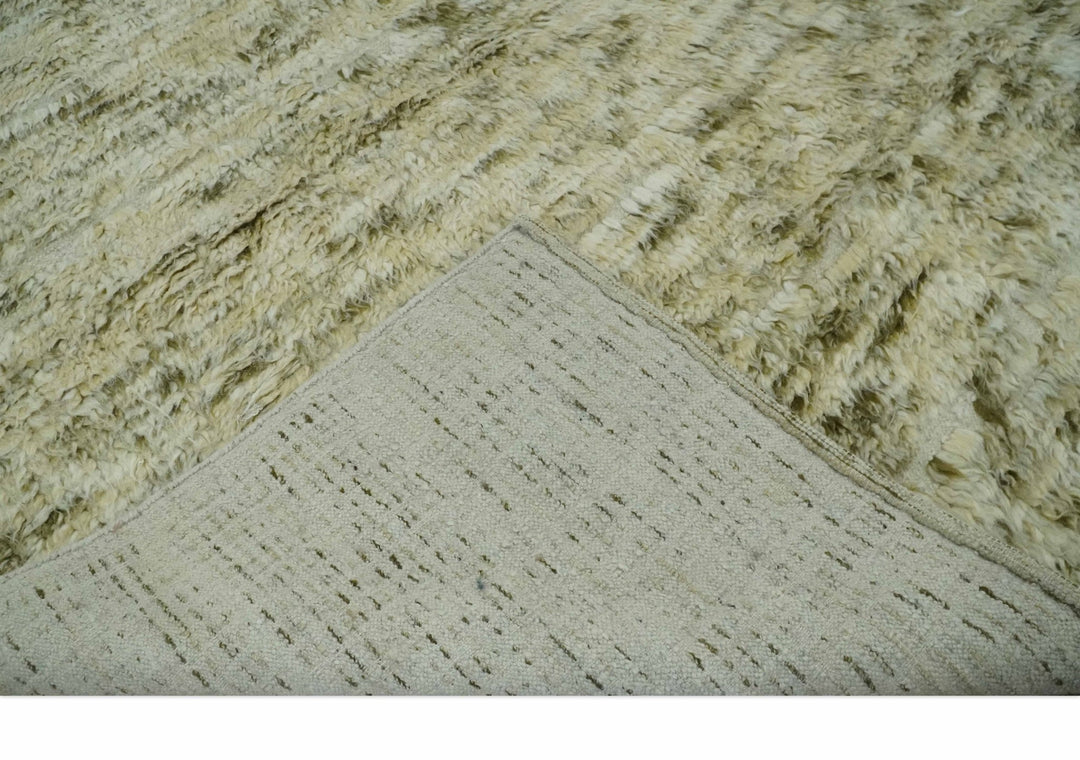 Plush Beni Ourain 12.5x15 Ivory and Moss Olive Moroccan Rug Made with fine Wool - The Rug Decor