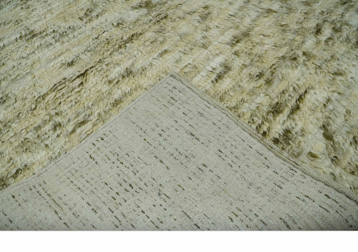 Plush Beni Ourain 12.5x15 Ivory and Moss Olive Moroccan Rug Made with fine Wool - The Rug Decor