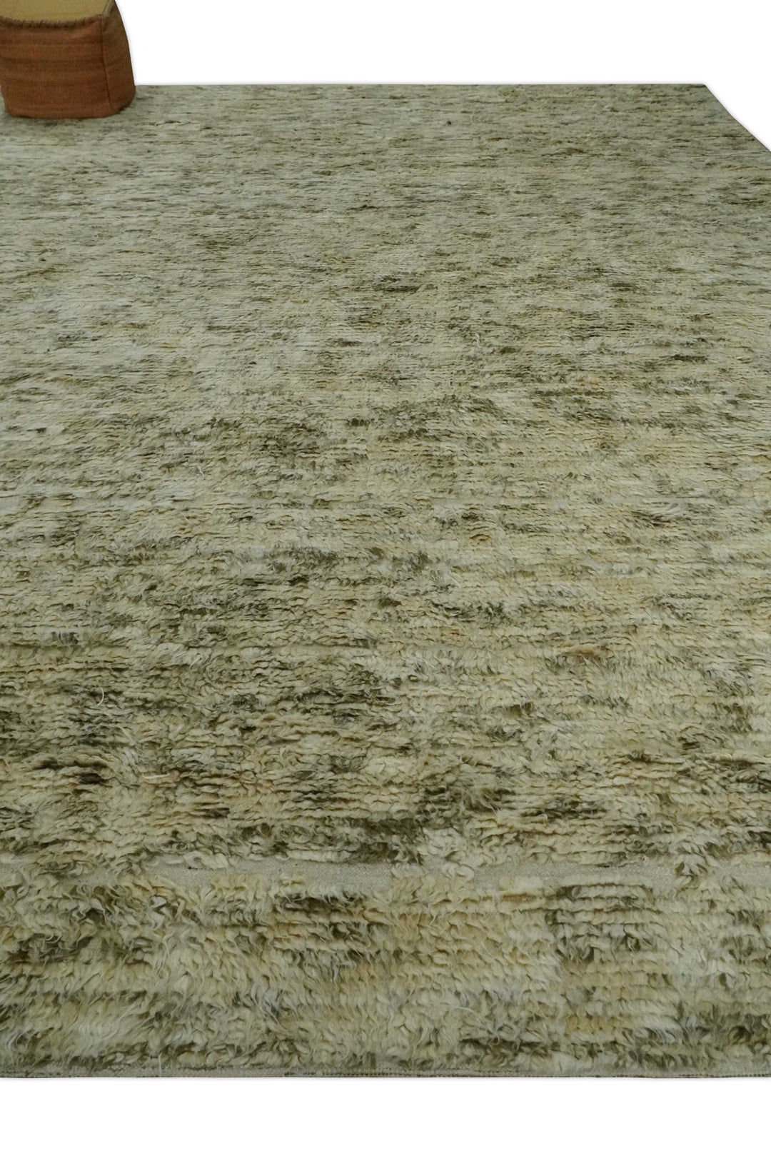 Plush Beni Ourain 12.5x15 Ivory and Moss Olive Moroccan Rug Made with fine Wool - The Rug Decor