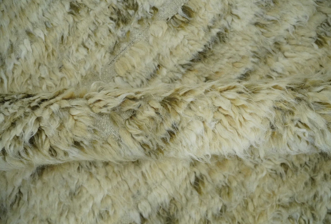 Plush Beni Ourain 12.5x15 Ivory and Moss Olive Moroccan Rug Made with fine Wool - The Rug Decor