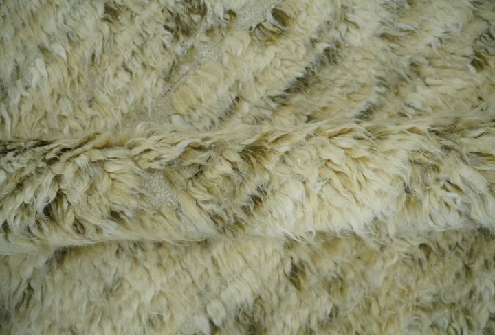 Plush Beni Ourain 12.5x15 Ivory and Moss Olive Moroccan Rug Made with fine Wool - The Rug Decor