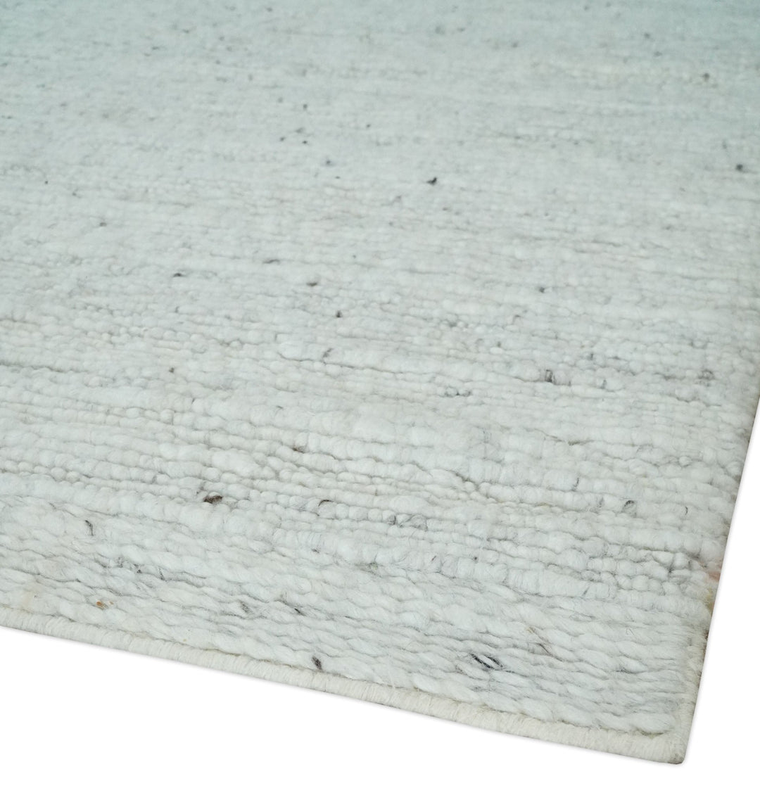 Premium Contemporary loop Pile Ivory Hand woven wool Area Rug - The Rug Decor