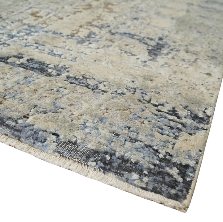 Premium Fine 8x10 Silver, Beige and Charcoal Traditional Floral High Low texture Hand Knotted Wool and Art Silk Rug - The Rug Decor