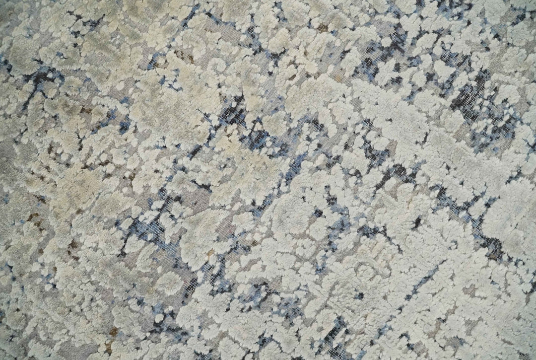 Premium Fine 8x10 Silver, Beige and Charcoal Traditional Floral High Low texture Hand Knotted Wool and Art Silk Rug - The Rug Decor