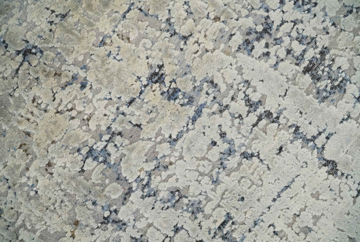 Premium Fine 8x10 Silver, Beige and Charcoal Traditional Floral High Low texture Hand Knotted Wool and Art Silk Rug - The Rug Decor