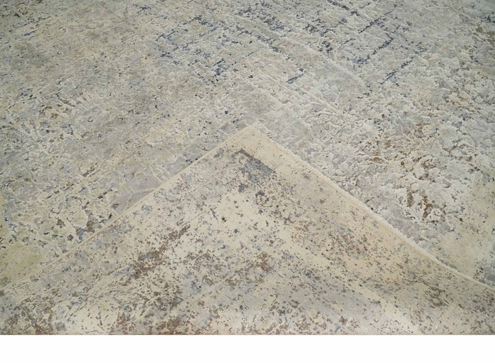 Premium Fine 8x10 Silver, Beige and Charcoal Traditional Floral High Low texture Hand Knotted Wool and Art Silk Rug - The Rug Decor