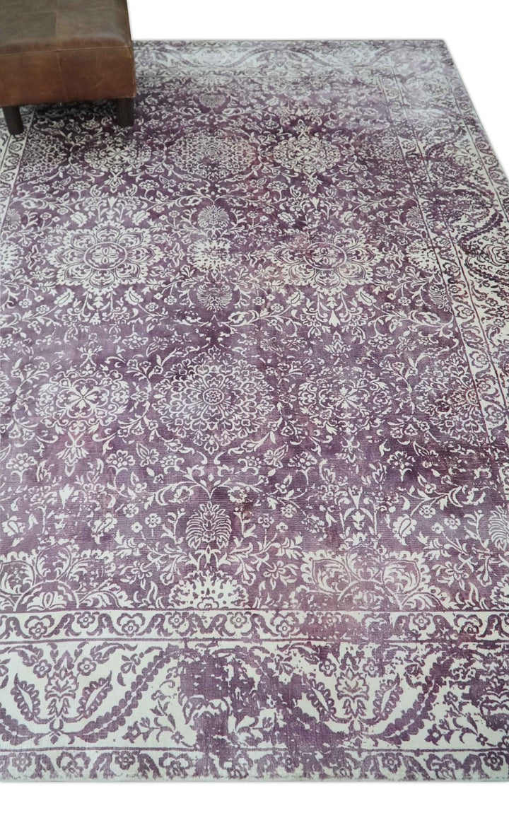 Premium Floral Medallion Purple and Ivory 5.6x7.9 Viscose Area Rug - The Rug Decor