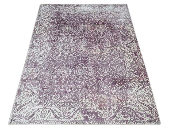 Premium Floral Medallion Purple and Ivory 5.6x7.9 Viscose Area Rug - The Rug Decor