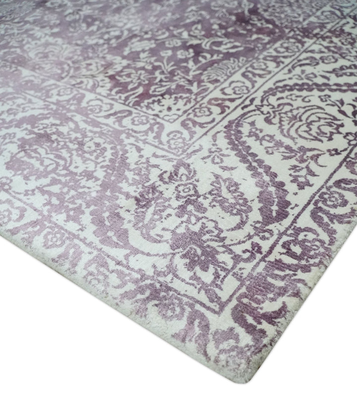 Premium Floral Medallion Purple and Ivory 5.6x7.9 Viscose Area Rug - The Rug Decor