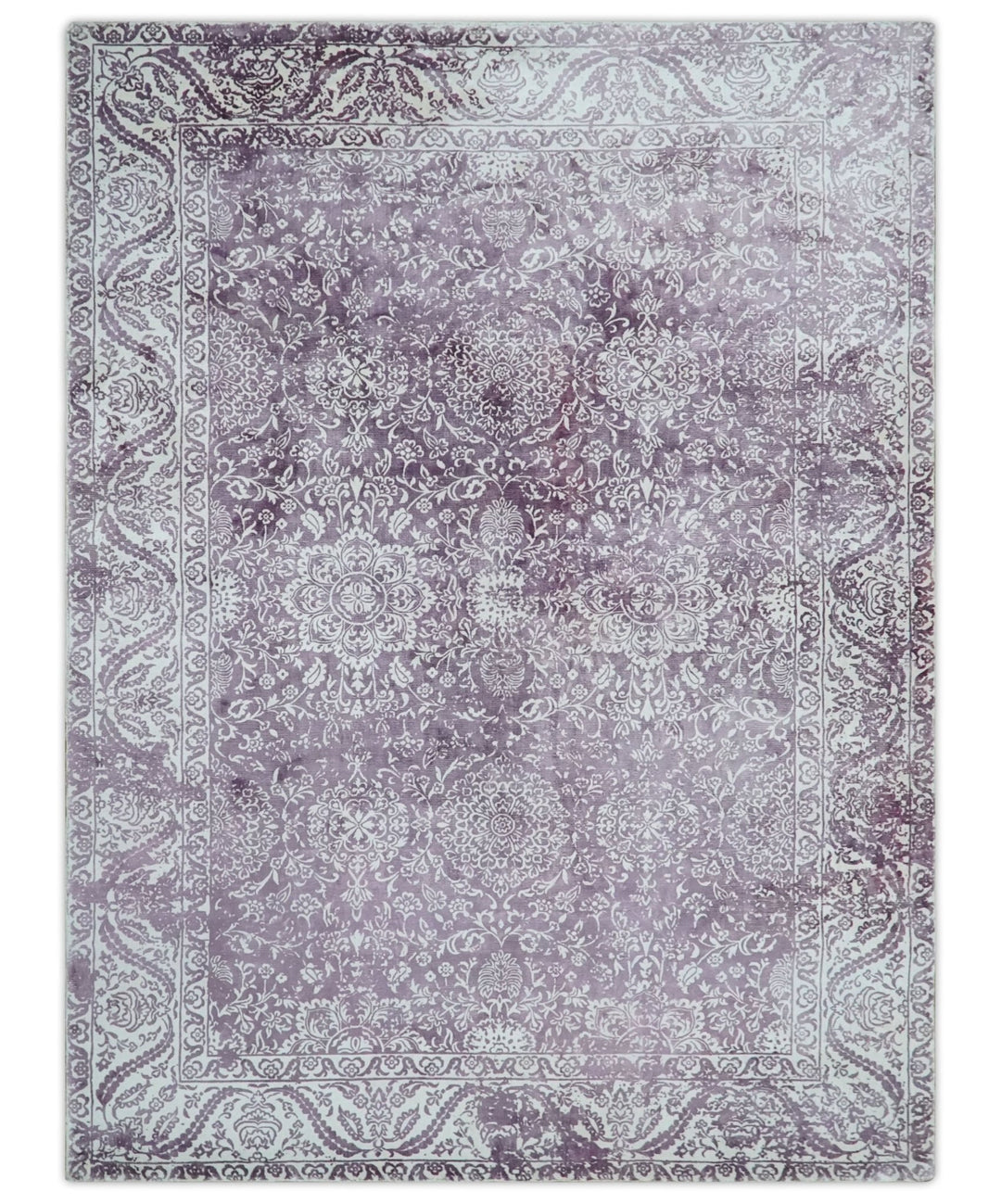 Premium Floral Medallion Purple and Ivory 5.6x7.9 Viscose Area Rug - The Rug Decor
