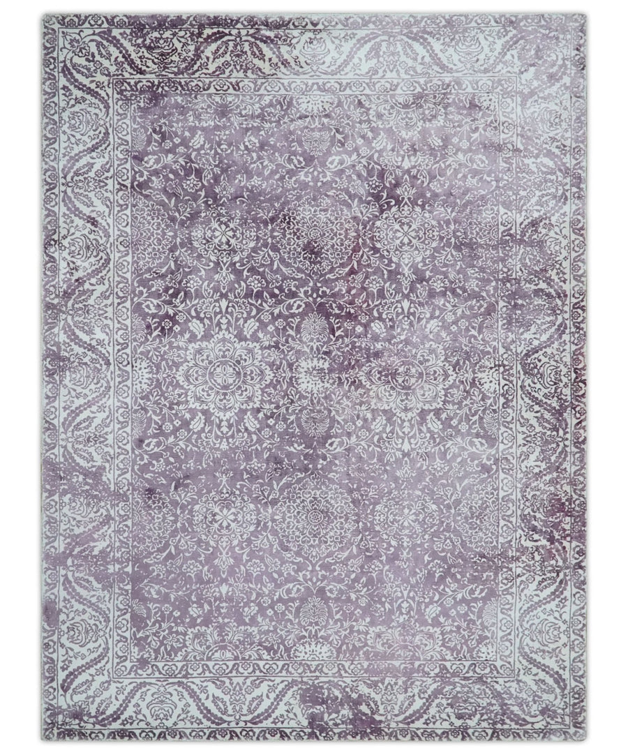 Premium Floral Medallion Purple and Ivory 5.6x7.9 Viscose Area Rug - The Rug Decor