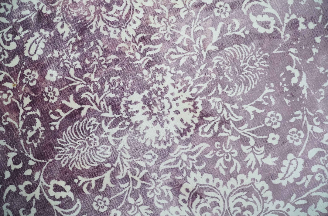 Premium Floral Medallion Purple and Ivory 5.6x7.9 Viscose Area Rug - The Rug Decor