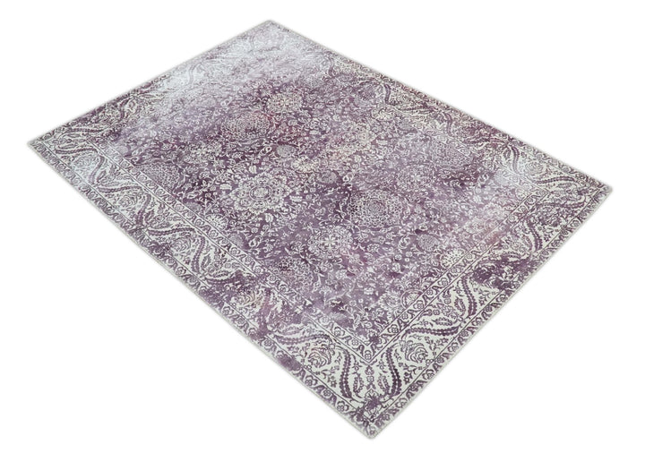 Premium Floral Medallion Purple and Ivory 5.6x7.9 Viscose Area Rug - The Rug Decor