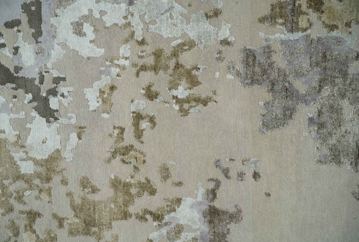 Premium Hand knotted Camel, Silver, Olive and Charcoal modern Abstract wool and Silk Blended 8x10 Area Rug - The Rug Decor