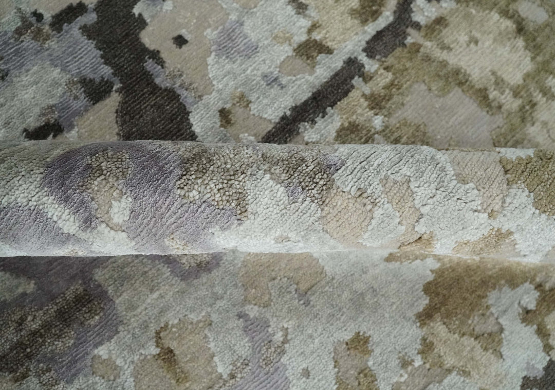 Premium Hand knotted Camel, Silver, Olive and Charcoal modern Abstract wool and Silk Blended 8x10 Area Rug - The Rug Decor