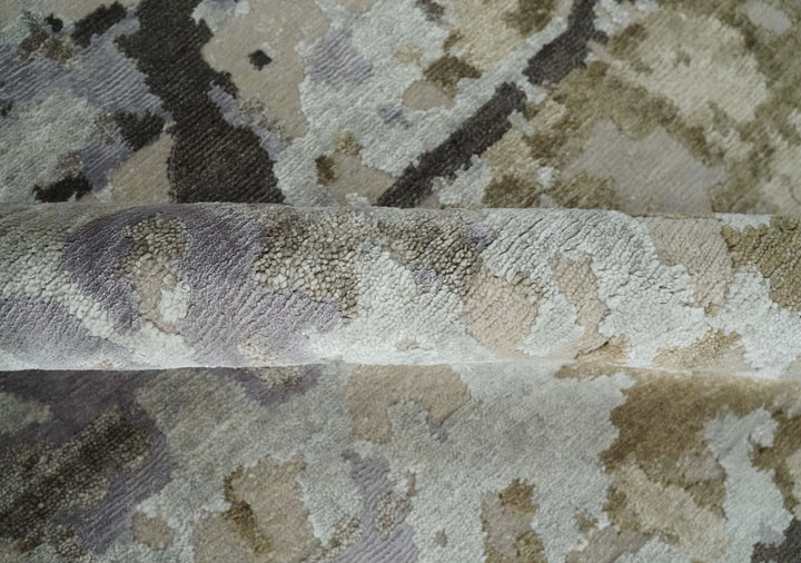 Premium Hand knotted Camel, Silver, Olive and Charcoal modern Abstract wool and Silk Blended 8x10 Area Rug - The Rug Decor