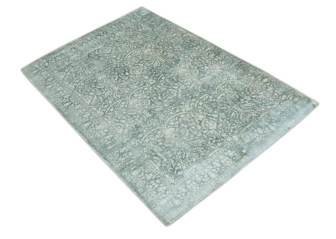 Premium look Floral Ivory and Green 5.6x8 Handloom Viscose Area Rug - The Rug Decor
