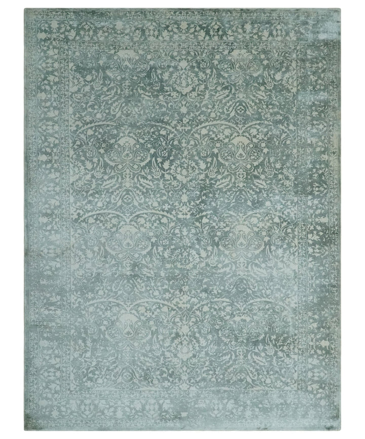 Premium look Floral Ivory and Green 5.6x8 Handloom Viscose Area Rug - The Rug Decor