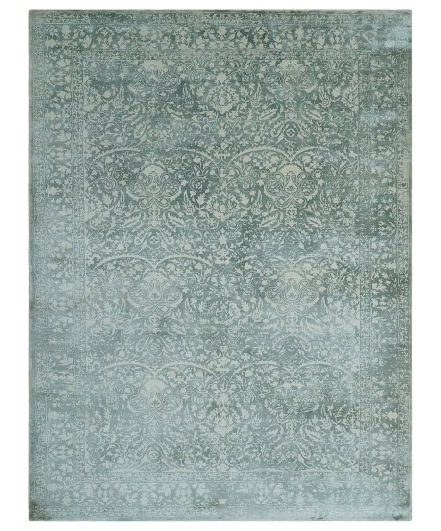 Premium look Floral Ivory and Green 5.6x8 Handloom Viscose Area Rug - The Rug Decor