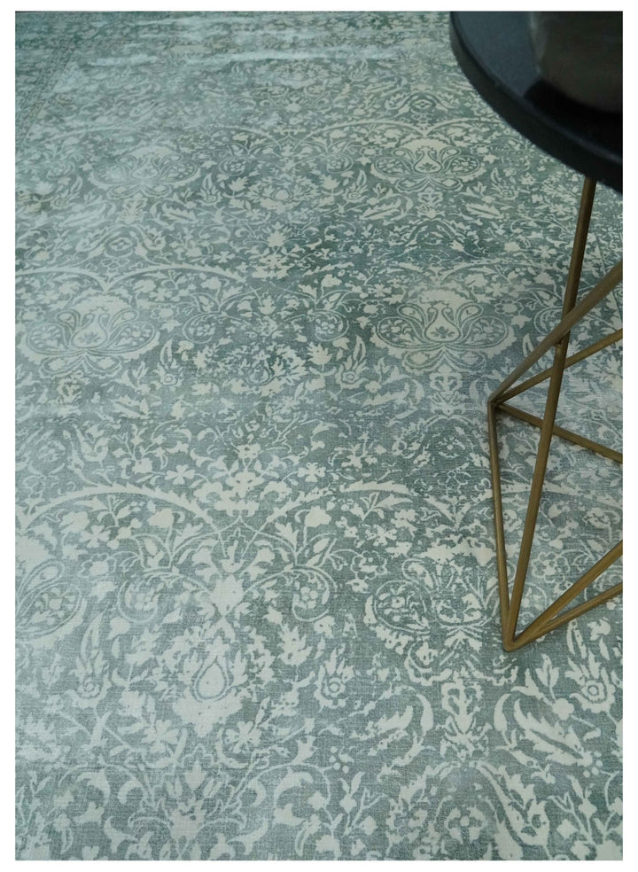 Premium look Floral Ivory and Green 5.6x8 Handloom Viscose Area Rug - The Rug Decor