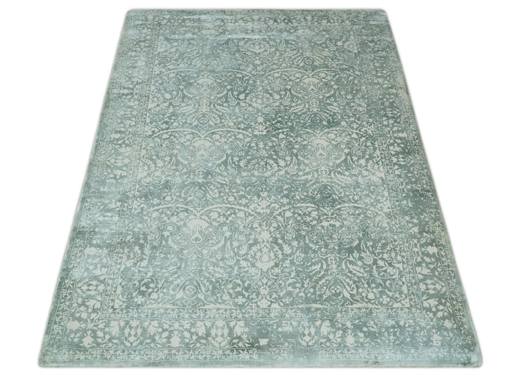 Premium look Floral Ivory and Green 5.6x8 Handloom Viscose Area Rug - The Rug Decor