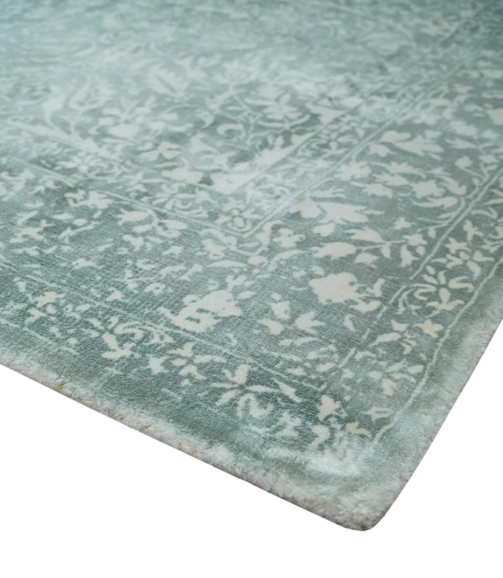 Premium look Floral Ivory and Green 5.6x8 Handloom Viscose Area Rug - The Rug Decor