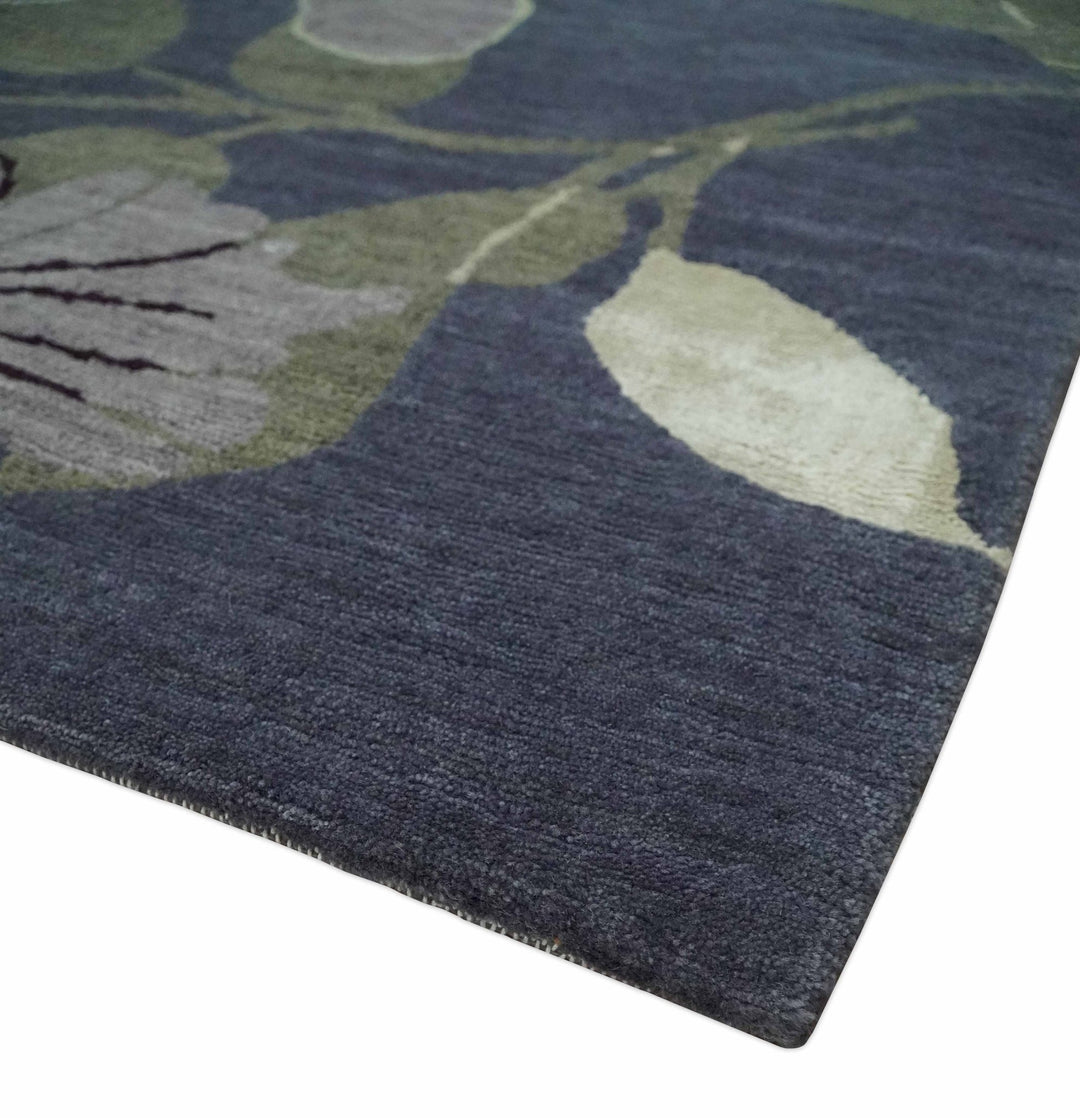 Premium look Green, Ivory, Charcoal and Gray Traditional Floral 4.6x6.6 wool and Art Silk Area Rug - The Rug Decor