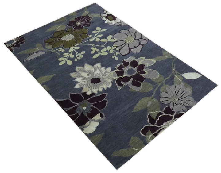Premium look Green, Ivory, Charcoal and Gray Traditional Floral 4.6x6.6 wool and Art Silk Area Rug - The Rug Decor