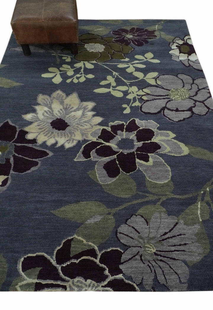 Premium look Green, Ivory, Charcoal and Gray Traditional Floral 4.6x6.6 wool and Art Silk Area Rug - The Rug Decor