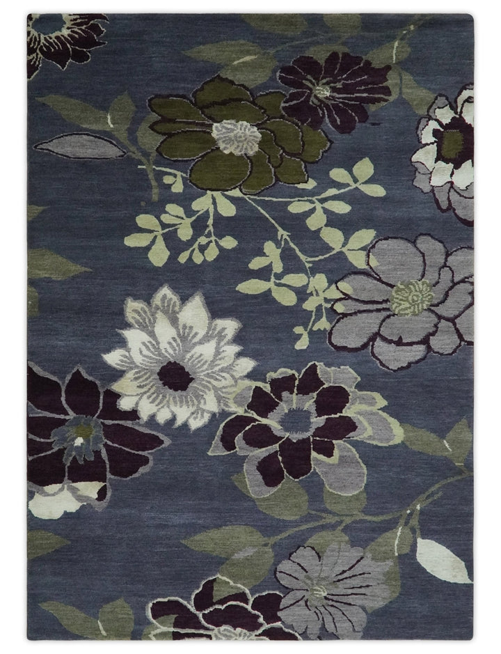 Premium look Green, Ivory, Charcoal and Gray Traditional Floral 4.6x6.6 wool and Art Silk Area Rug - The Rug Decor