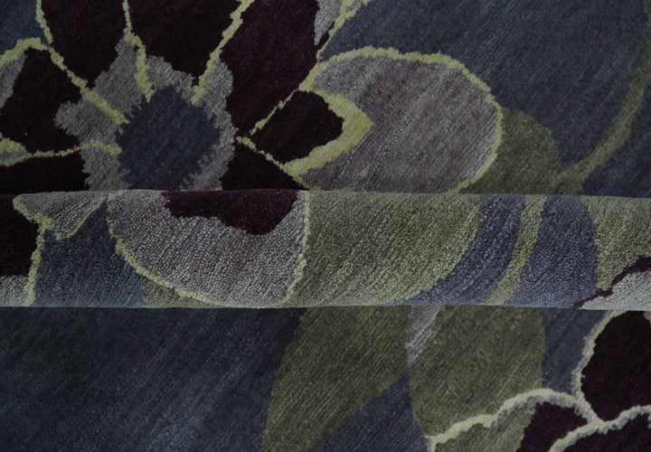 Premium look Green, Ivory, Charcoal and Gray Traditional Floral 4.6x6.6 wool and Art Silk Area Rug - The Rug Decor