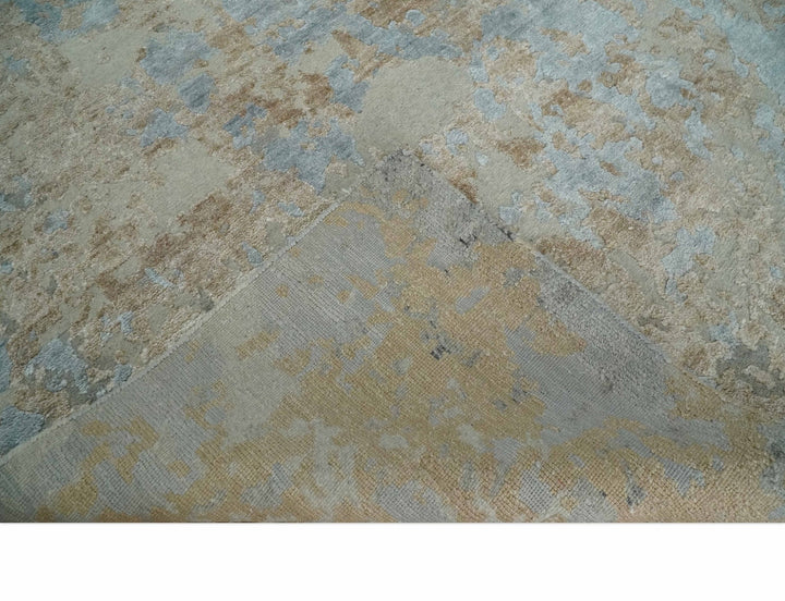 Premium look Hand knotted Silver and Blue modern Abstract wool and Silk Blended 7.10x9.6 Area Rug - The Rug Decor