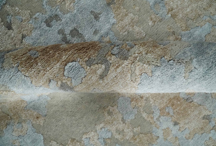 Premium look Hand knotted Silver and Blue modern Abstract wool and Silk Blended 7.10x9.6 Area Rug - The Rug Decor