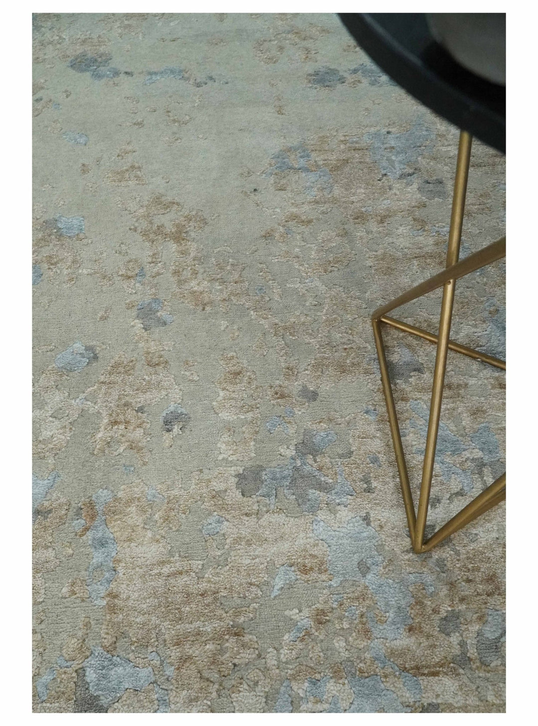 Premium look Hand knotted Silver and Blue modern Abstract wool and Silk Blended 7.10x9.6 Area Rug - The Rug Decor