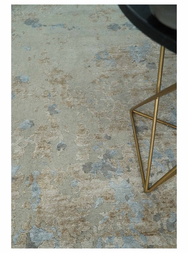 Premium look Hand knotted Silver and Blue modern Abstract wool and Silk Blended 7.10x9.6 Area Rug - The Rug Decor