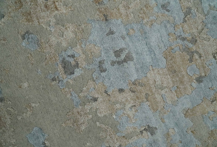 Premium look Hand knotted Silver and Blue modern Abstract wool and Silk Blended 7.10x9.6 Area Rug - The Rug Decor