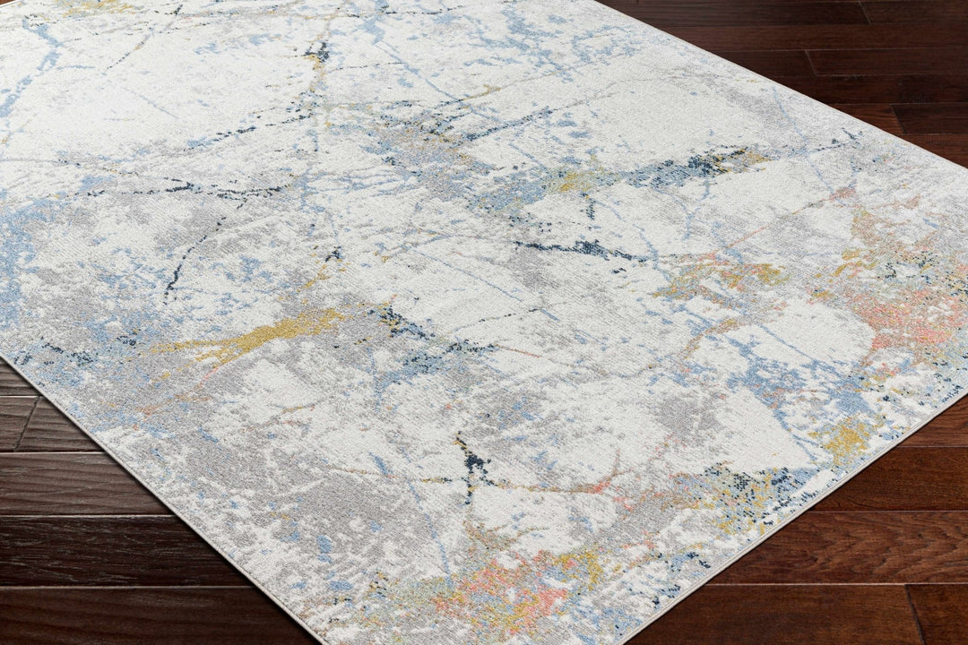 Premium Look Modern Abstract Silver, Light Gray and Blue Machine Washable Rugs - The Rug Decor