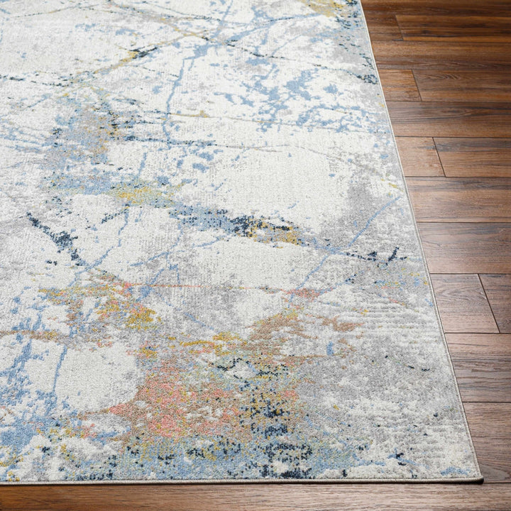 Premium Look Modern Abstract Silver, Light Gray and Blue Machine Washable Rugs - The Rug Decor