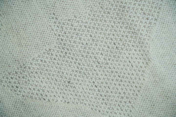 Premium look Solid Ivory Antique carved Design 9x12 Hand knotted wool Area Rug - The Rug Decor