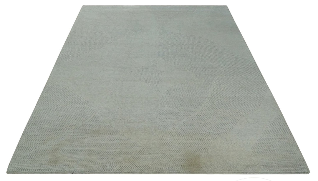 Premium look Solid Ivory Antique carved Design 9x12 Hand knotted wool Area Rug - The Rug Decor