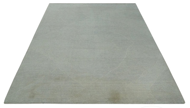 Premium look Solid Ivory Antique carved Design 9x12 Hand knotted wool Area Rug - The Rug Decor