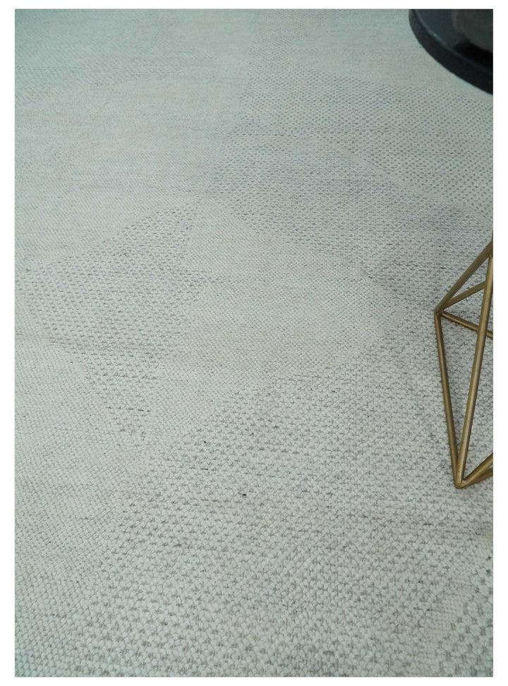 Premium look Solid Ivory Antique carved Design 9x12 Hand knotted wool Area Rug - The Rug Decor