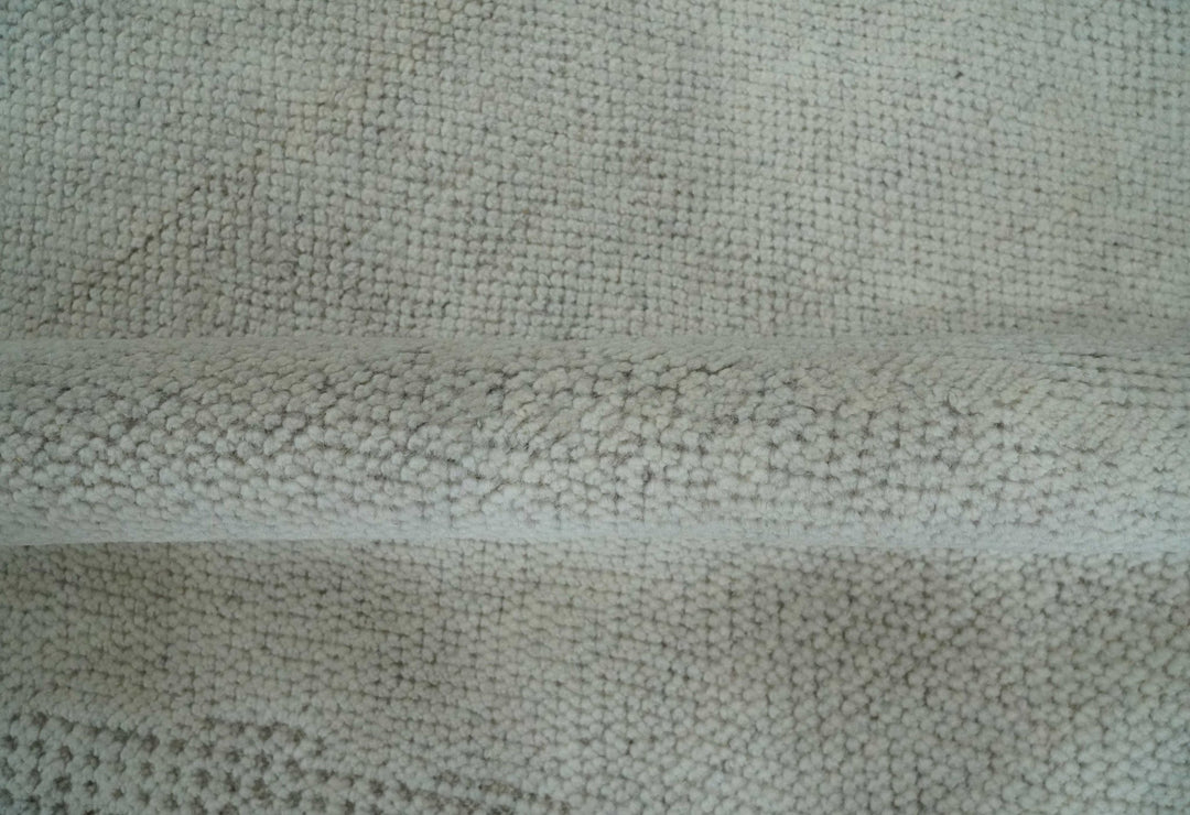 Premium look Solid Ivory Antique carved Design 9x12 Hand knotted wool Area Rug - The Rug Decor